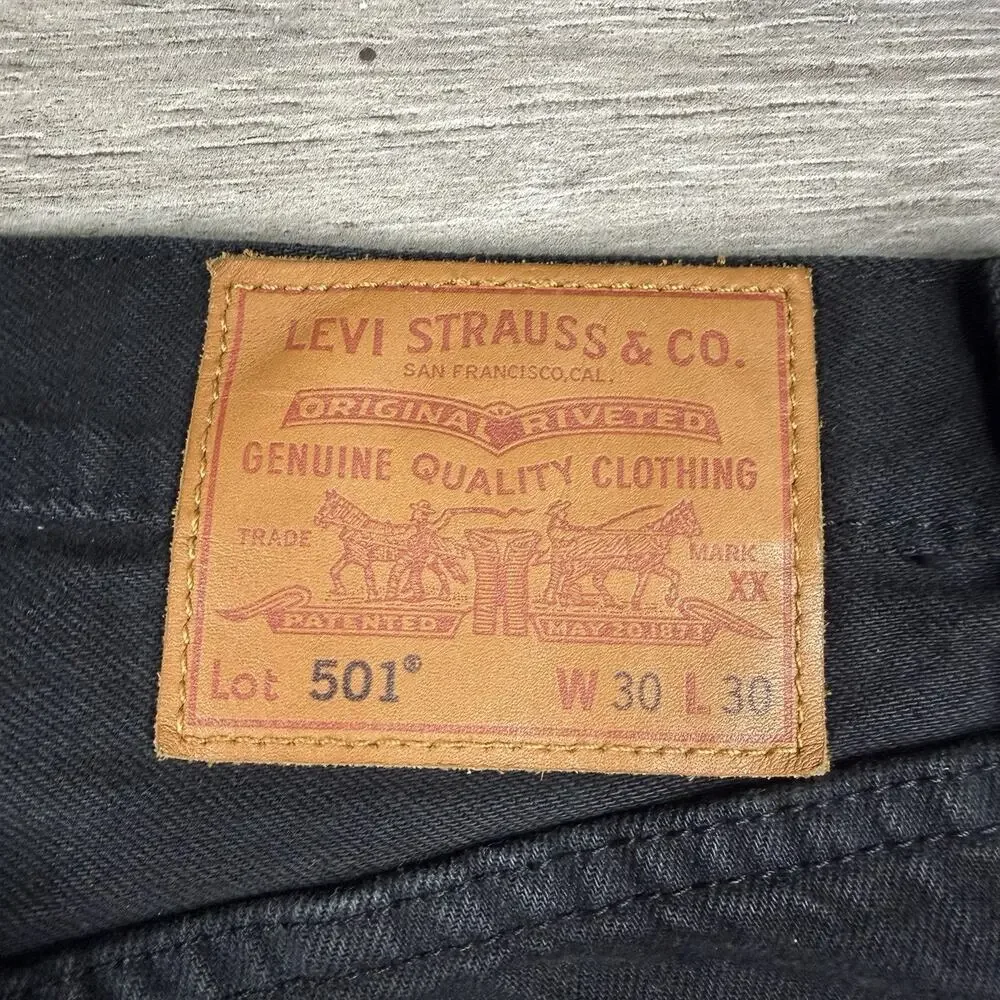 Levi's 501 Straight Jeans Button Fly Red Tab Big E Premium Black W30 L30